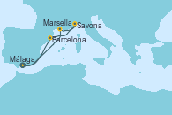 Visitando Málaga, Marsella (Francia), Savona (Italia), Barcelona, Málaga