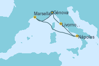 Visitando Génova (Italia), Marsella (Francia), Nápoles (Italia), Livorno, Pisa y Florencia (Italia), Génova (Italia)