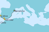 Visitando Barcelona, Gibraltar (Inglaterra), Lisboa (Portugal), Lisboa (Portugal), Cádiz (España)