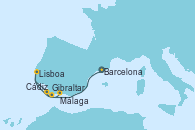 Visitando Barcelona, Gibraltar (Inglaterra), Lisboa (Portugal), Lisboa (Portugal), Cádiz (España), Málaga
