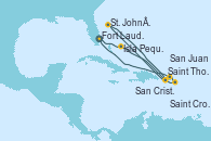 Visitando Fort Lauderdale (Florida/EEUU), Isla Pequeña (San Salvador/Bahamas), Saint Thomas (Islas Vírgenes), St. John´s (Antigua y Barbuda), San Cristóbal y Nieves, Saint Croix (Islas Vírgenes), San Juan (Puerto Rico), Fort Lauderdale (Florida/EEUU)