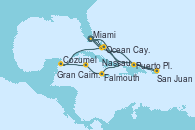 Visitando Miami (Florida/EEUU), Falmouth (Jamaica), Gran Caimán (Islas Caimán), Cozumel (México), Ocean Cay MSC Marine Reserve (Bahamas), Miami (Florida/EEUU), Puerto Plata, Republica Dominicana, San Juan (Puerto Rico), Nassau (Bahamas), Ocean Cay MSC Marine Reserve (Bahamas), Miami (Florida/EEUU)