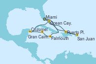 Visitando Miami (Florida/EEUU), Falmouth (Jamaica), Gran Caimán (Islas Caimán), Cozumel (México), Ocean Cay MSC Marine Reserve (Bahamas), Miami (Florida/EEUU), Puerto Plata, Republica Dominicana, San Juan (Puerto Rico), Ocean Cay MSC Marine Reserve (Bahamas), Miami (Florida/EEUU)