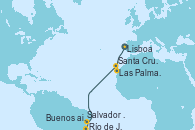 Visitando Lisboa (Portugal), Las Palmas de Gran Canaria (España), Santa Cruz de Tenerife (España), Salvador de Bahía (Brasil), Río de Janeiro (Brasil), Buenos aires