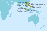 Visitando Tianjin Xingang (China), Busán (Corea del Sur), Nagasaki (Japón), Kagoshima (Japón), Hong Kong (China), Nha Trang (Vietnam), Ciudad Ho Chi Minh (Vietnam), Singapur