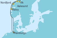 Visitando Hamburgo (Alemania), Maloy (Noruega), Aalesund (Noruega), Nordfjordeid, Vik (Noruega), Hamburgo (Alemania)
