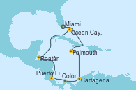 Visitando Miami (Florida/EEUU), Falmouth (Jamaica), Cartagena de Indias (Colombia), Colón (Panamá), Puerto Limón (Costa Rica), Roatán (Honduras), Ocean Cay MSC Marine Reserve (Bahamas), Miami (Florida/EEUU)