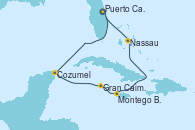 Visitando Puerto Cañaveral (Florida), Cozumel (México), Gran Caimán (Islas Caimán), Montego Bay (Jamaica), Nassau (Bahamas), Puerto Cañaveral (Florida)