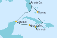 Visitando Puerto Cañaveral (Florida), Cozumel (México), Gran Caimán (Islas Caimán), Falmouth (Jamaica), Nassau (Bahamas), Puerto Cañaveral (Florida)
