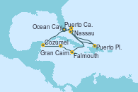 Visitando Puerto Cañaveral (Florida), Cozumel (México), Gran Caimán (Islas Caimán), Falmouth (Jamaica), Nassau (Bahamas), Puerto Cañaveral (Florida), Nassau (Bahamas), Ocean Cay MSC Marine Reserve (Bahamas), Puerto Plata, Republica Dominicana, Puerto Cañaveral (Florida)