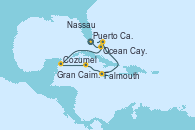 Visitando Puerto Cañaveral (Florida), Ocean Cay MSC Marine Reserve (Bahamas), Cozumel (México), Gran Caimán (Islas Caimán), Falmouth (Jamaica), Nassau (Bahamas), Puerto Cañaveral (Florida)