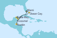Visitando Miami (Florida/EEUU), Roatán (Honduras), Costa Maya (México), Cozumel (México), Ocean Cay MSC Marine Reserve (Bahamas), Miami (Florida/EEUU), Roatán (Honduras), Costa Maya (México), Cozumel (México), Ocean Cay MSC Marine Reserve (Bahamas), Miami (Florida/EEUU)
