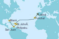 Visitando Lisboa (Portugal), Funchal (Madeira), St. John´s (Antigua y Barbuda), Philipsburg (St. Maarten), San Juan (Puerto Rico), Miami (Florida/EEUU)