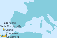 Visitando Santa Cruz de Tenerife (España), La Gomera (Islas Canarias/España), Fuerteventura (Canarias/España), Arrecife (Lanzarote/España), Las Palmas de Gran Canaria (España), Funchal (Madeira), Santa Cruz de Tenerife (España)
