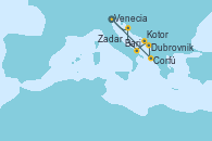Visitando Venecia (Italia), Corfú (Grecia), Dubrovnik (Croacia), Kotor (Montenegro), Bari (Italia), Zadar (Croacia), Venecia (Italia)