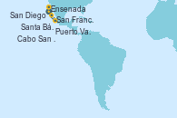 Visitando San Diego (California/EEUU), Ensenada (México), Cabo San Lucas (México), Puerto Vallarta (México), San Diego (California/EEUU), Ensenada (México), San Francisco (California/EEUU), San Francisco (California/EEUU), Santa Bárbara (California), San Diego (California/EEUU)