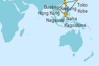 Visitando Hong Kong (China), Keelung (Taiwán), Naha (Japón), Kagoshima (Japón), Tokio (Japón), Kobe (Japón), Nagasaki (Japón), Busán (Corea del Sur), Hong Kong (China)