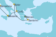 Visitando Atenas (Grecia), Santorini (Grecia), Bar ( Montenegro), Corfú (Grecia), Messina (Sicilia), Barcelona