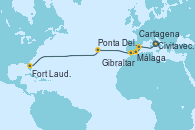 Visitando Civitavecchia (Roma), Cartagena (Murcia), Málaga, Gibraltar (Inglaterra), Ponta Delgada (Azores), Fort Lauderdale (Florida/EEUU)