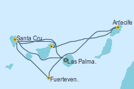 Visitando Las Palmas de Gran Canaria (España), Santa Cruz de la Palma (España), Santa Cruz de Tenerife (España), Arrecife (Lanzarote/España), Fuerteventura (Canarias/España), Santa Cruz de la Palma (España), Las Palmas de Gran Canaria (España)