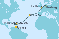 Visitando Fuerte de France (Martinica), Pointe a Pitre (Guadalupe), Philipsburg (St. Maarten), Ponta Delgada (Azores), Hamburgo (Alemania), Le Havre (Francia)