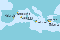 Visitando Atenas (Grecia), Mykonos (Grecia), Catania (Sicilia), Palma de Mallorca (España), Valencia, Barcelona