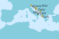 Visitando Bari (Italia), Zadar (Croacia), Venecia (Italia), Split (Croacia), Corfú (Grecia), Kotor (Montenegro), Bari (Italia)