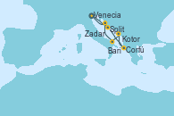 Visitando Venecia (Italia), Split (Croacia), Corfú (Grecia), Kotor (Montenegro), Bari (Italia), Zadar (Croacia), Venecia (Italia)
