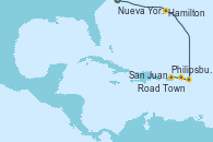 Visitando Nueva York (Estados Unidos), Hamilton (Bermudas), Hamilton (Bermudas), Hamilton (Bermudas), Philipsburg (St. Maarten), Road Town (Isla Tórtola/Islas Vírgenes), San Juan (Puerto Rico)