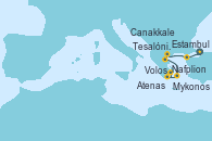 Visitando Estambul (Turquía), Canakkale (Turquía), Tesalónica (Grecia), Tesalónica (Grecia), Volos (Grecia), Mykonos (Grecia), Nafplion (Grecia), Atenas (Grecia)