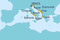 Visitando VENICE (FUSINA) -  ITALY, VENICE (FUSINA) -  ITALY, Koper (Eslovenia), Hvar (Croacia), Dubrovnik (Croacia), Kotor (Montenegro), Corfú (Grecia), Amalfi (Italia), Sorrento (Nápoles/Italia), Civitavecchia (Roma)