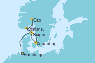 Visitando Hamburgo (Alemania), Copenhague (Dinamarca), Kristiansand (Noruega), Oslo (Noruega), Skagen (Dinamarca), Hamburgo (Alemania), Hamburgo (Alemania)