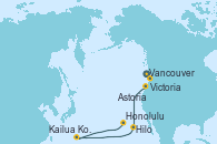 Visitando Vancouver (Canadá), Victoria (Canadá), Astoria  (Oregón), Hilo (Hawai), Kailua Kona (Hawai/EEUU), Honolulu (Hawai), Honolulu (Hawai), Honolulu (Hawai)