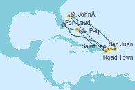 Visitando Fort Lauderdale (Florida/EEUU), Saint Thomas (Islas Vírgenes), St. John´s (Antigua y Barbuda), Road Town (Isla Tórtola/Islas Vírgenes), San Juan (Puerto Rico), Isla Pequeña (San Salvador/Bahamas), Fort Lauderdale (Florida/EEUU)