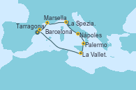Visitando Tarragona (España), Marsella (Francia), La Spezia, Florencia y Pisa (Italia), Nápoles (Italia), Palermo (Italia), La Valletta (Malta), Barcelona