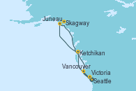 Visitando Seattle (Washington/EEUU), Ketchikan (Alaska), Juneau (Alaska), Skagway (Alaska), Victoria (Canadá), Vancouver (Canadá)