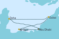 Visitando Abu Dhabi (Emiratos Árabes Unidos), Sir Bani Yas Is (Emiratos Árabes Unidos), Dubai, Dubai, Doha (Catar), Doha (Catar), Abu Dhabi (Emiratos Árabes Unidos)