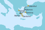 Visitando Atenas (Grecia), Estambul (Turquía), Esmirna (Turquía), Volos (Grecia), Mykonos (Grecia), Santorini (Grecia), Atenas (Grecia)