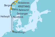 Visitando Hamburgo (Alemania), Maloy (Noruega), KRISTIANSUND, Andalsnes (Noruega), Aalesund (Noruega), Nordfjordeid, Hellesylt (Noruega), Geiranger (Noruega), Bergen (Noruega), Hamburgo (Alemania)