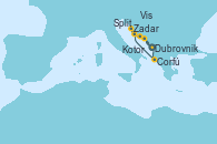Visitando Dubrovnik (Croacia), Kotor (Montenegro), Corfú (Grecia), Split (Croacia), Vis (Croacia), Zadar (Croacia), Dubrovnik (Croacia)