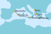 Visitando Atenas (Grecia), Bar ( Montenegro), Corfú (Grecia), Messina (Sicilia), Palma de Mallorca (España), Barcelona