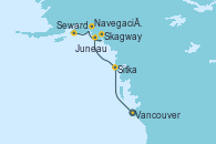 Visitando Vancouver (Canadá), Sitka (Alaska), Juneau (Alaska), Skagway (Alaska), Navegación por Glaciar Hubbard (Alaska), Seward (Alaska)