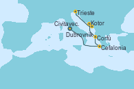 Visitando Civitavecchia (Roma), Cefalonia (Grecia), Corfú (Grecia), Kotor (Montenegro), Dubrovnik (Croacia), Trieste (Italia)
