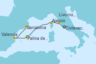 Visitando Civitavecchia (Roma), Livorno, Pisa y Florencia (Italia), Ajaccio (Córcega), Palma de Mallorca (España), Valencia, Barcelona