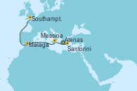 Visitando Atenas (Grecia), Santorini (Grecia), Messina (Sicilia), Málaga, Southampton (Inglaterra)