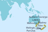 Visitando Sydney (Australia), Eden (Nueva Gales), Melbourne (Australia), Melbourne (Australia), OBAN (HALFMOON BAY), Port Chalmers (Nueva Zelanda), Lyttelton (Nueva Zelanda), Wellington (Nueva Zelanda), Tauranga (Nueva Zelanda), Auckland (Nueva Zelanda)