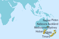 Visitando Sydney (Australia), Melbourne (Australia), Hobart (Australia), OBAN (HALFMOON BAY), Timaru (Nueva Zelanda), Kaikoura (Nueva Zelanda), Picton (Australia), Napier (Nueva Zelanda), Auckland (Nueva Zelanda)