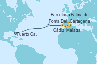 Visitando Puerto Cañaveral (Florida), Ponta Delgada (Azores), Cádiz (España), Málaga, Cartagena (Murcia), Palma de Mallorca (España), Barcelona