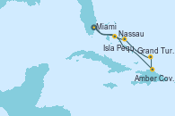 Visitando Miami (Florida/EEUU), Nassau (Bahamas), Amber Cove (República Dominicana), Grand Turks(Turks & Caicos), Isla Pequeña (San Salvador/Bahamas), Miami (Florida/EEUU)