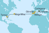 Visitando Civitavecchia (Roma), Cartagena (Murcia), Málaga, Gibraltar (Inglaterra), Kings Wharf (Bermudas), Tampa (Florida)
